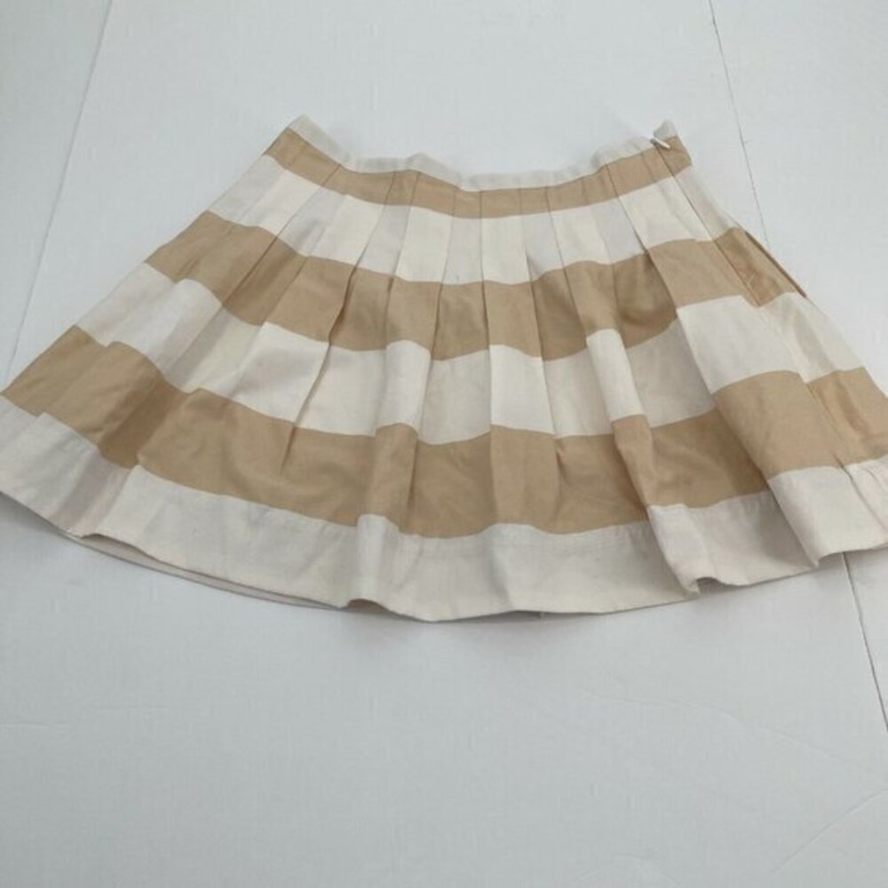 GAP Womens Skirt 4 Beige White Pleated Schoolgirl Zipper Casual Short Mini Prep